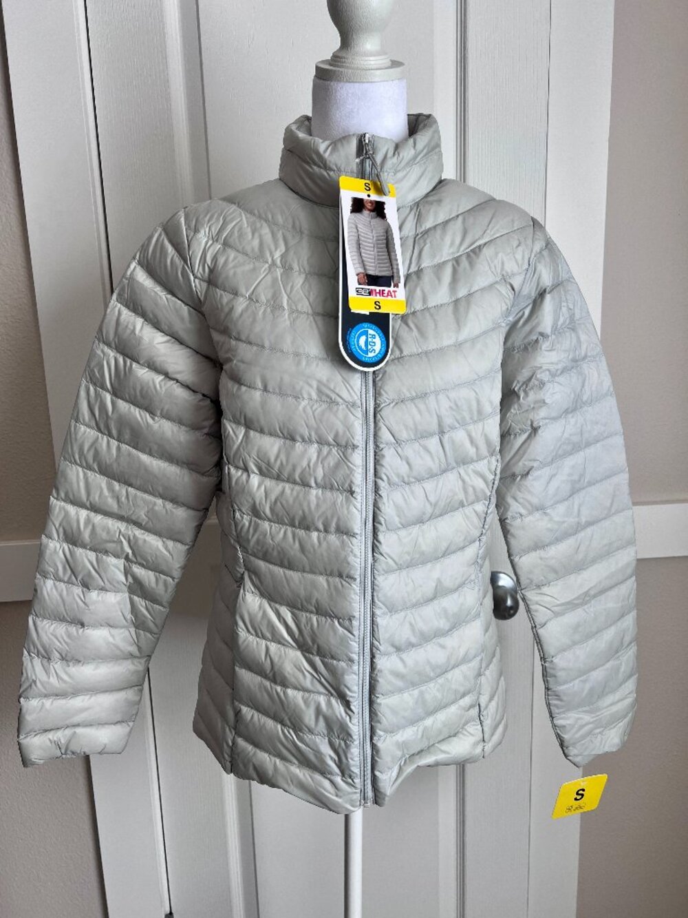 NWT 32 Degrees Heat Women's Ultra-Light Down Packable Jacket Puffer Grey Small